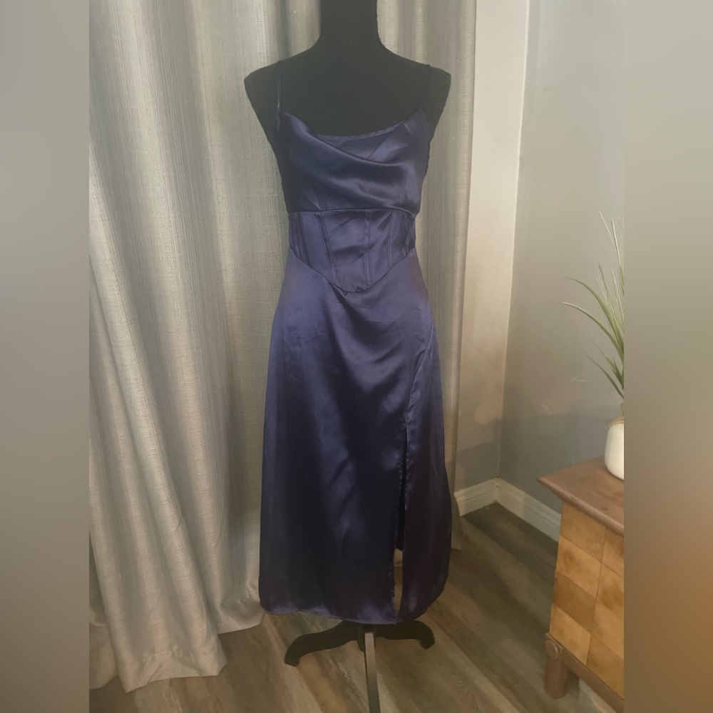 Navy Blue Satin Dress Size Small $15 or best offer
